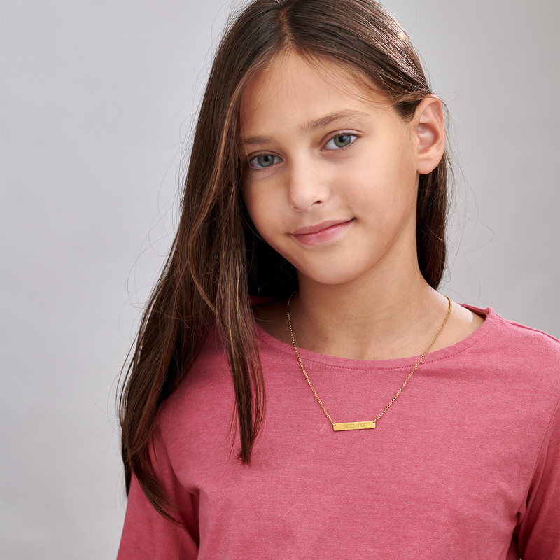Tiny Engraved Bar Necklace for Kids in 18K Gold Plating - 1