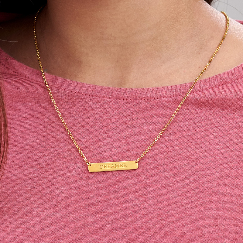 Tiny Engraved Bar Necklace for Kids in 18K Gold Plating - 2