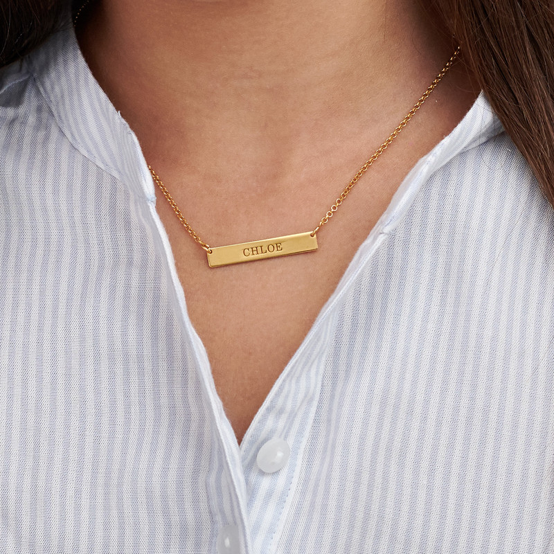 Tiny Engraved Bar Necklace for Kids in 18K Gold Plating - 4