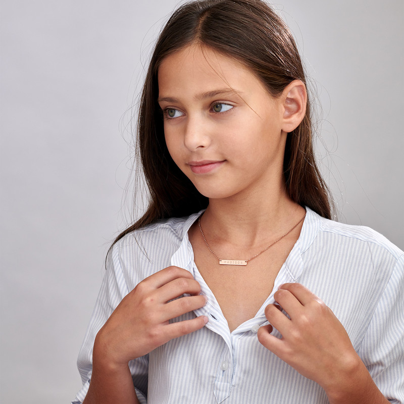 Tiny Engraved Bar Necklace for Kids in 18K Rose Gold Plating - 1 product photo