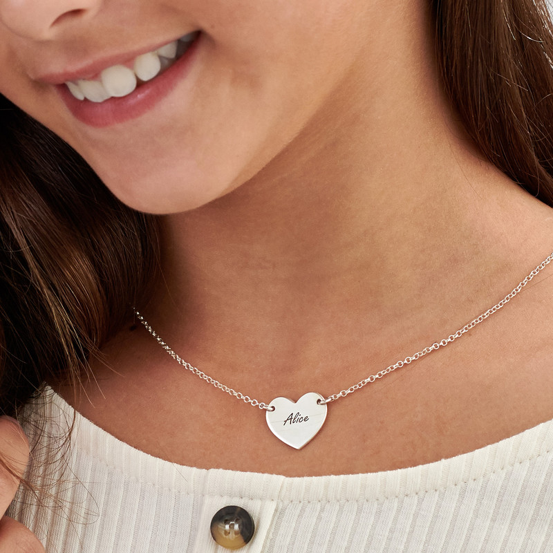 Personalized Girl's Heart Necklace in Sterling Silver - 2