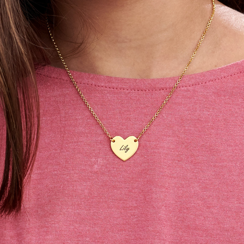 Personalized Girl's Heart Necklace in 18K Gold Plating - 2