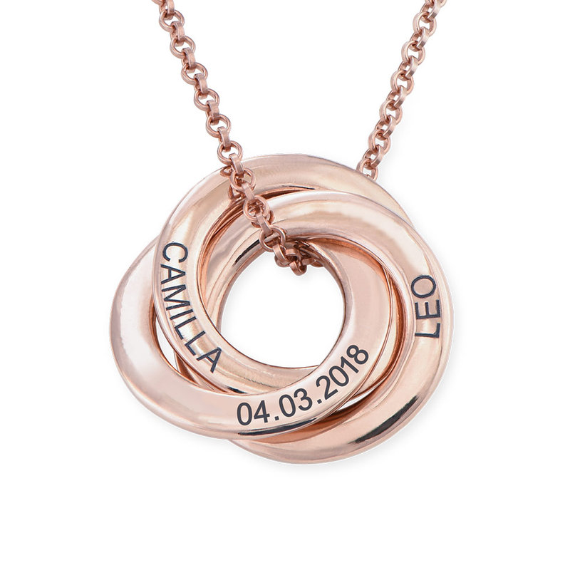 Russian Ring Necklace in Rose Gold Plated Silver - 3D Curved Design - 1