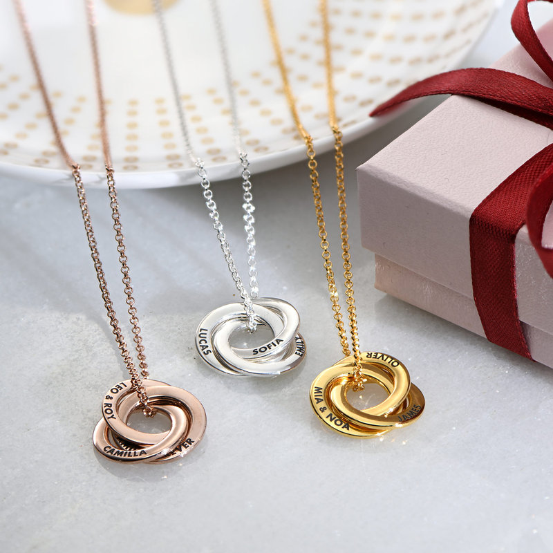 Russian Ring Necklace in Rose Gold Plated Silver - 3D Curved Design - 2