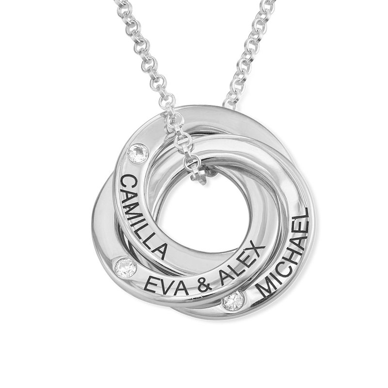 Russian Ring Necklace with Cubic  Zirconia in Silver