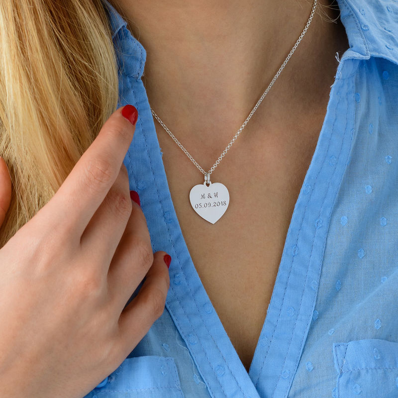 Engraved Heart Necklace in Sterling Silver - 3 product photo