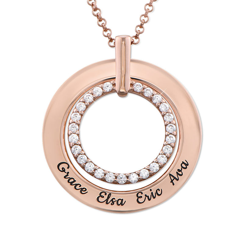 Engraved Circle Necklace in Rose Gold Plating