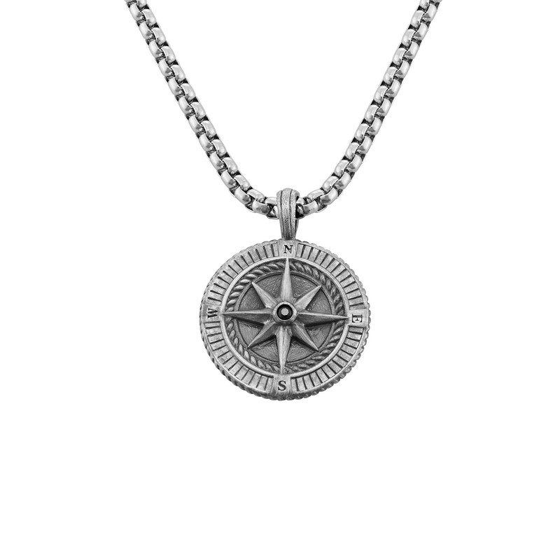 Personalized Compass Necklace in Sterling Silver