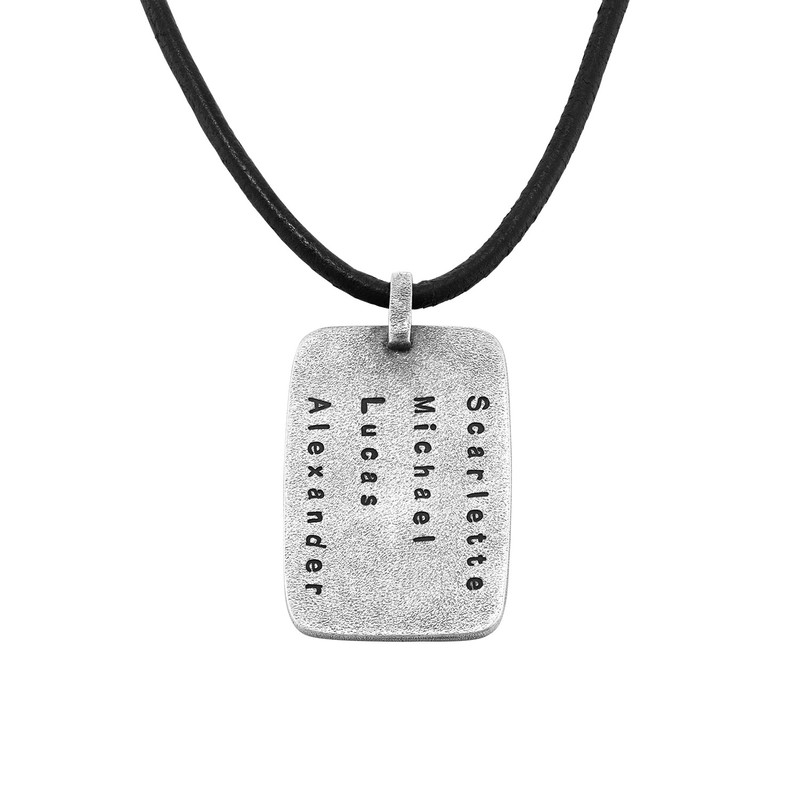 KnSam Men Adjustable Leather Cord Alloy Taurus Dog Tag Pendant Necklace Black Silver 4.1x2.6MM