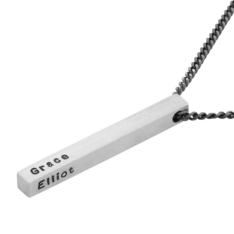 Engraved 3D Bar Necklace for Men in Matte Silver - 1 product photo