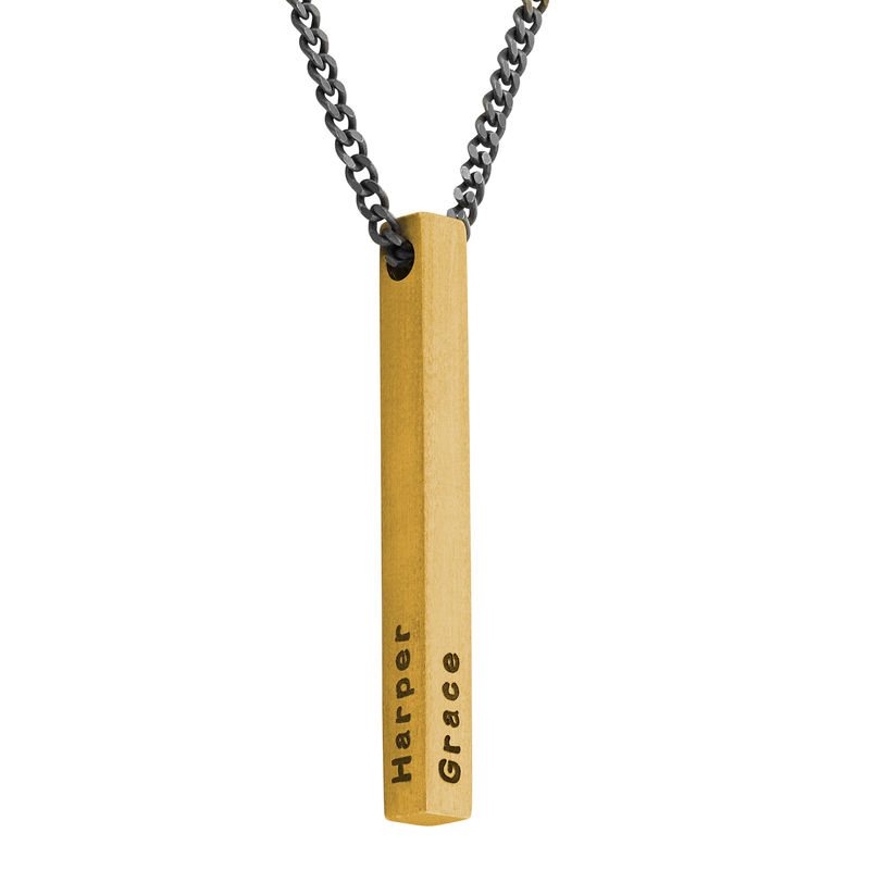 Engraved 3D Bar Necklace for Men in Matte Gold Plated