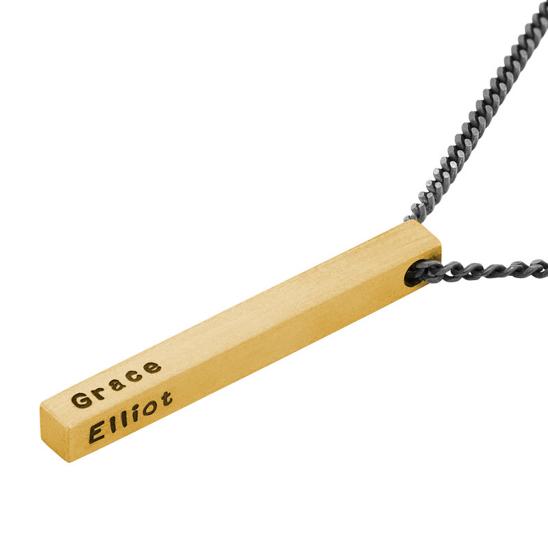 Engraved 3D Bar Necklace for Men in Matte Gold Plated - 1