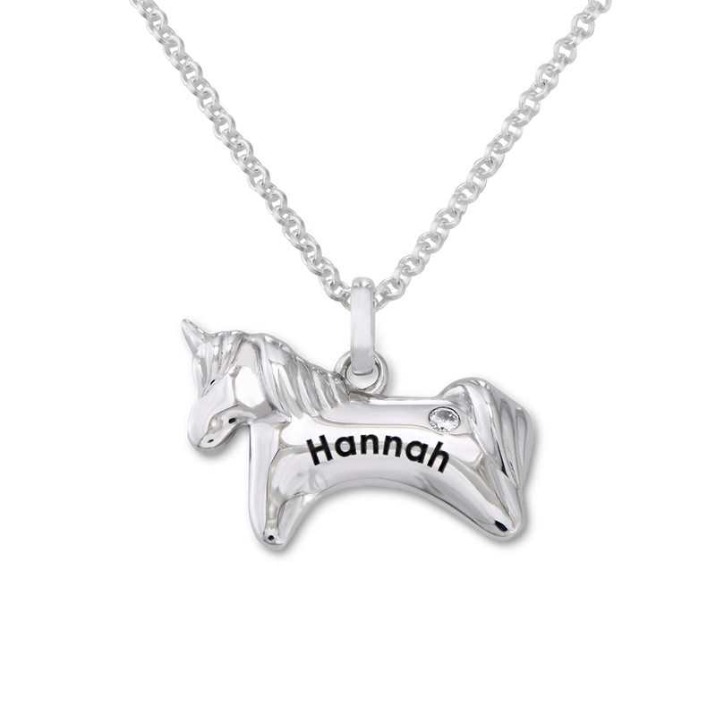 Girl's Personalized Unicorn Necklace in Silver with Cubic Zirconia