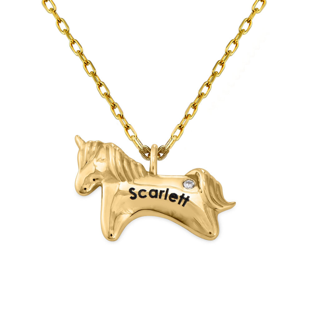 Girl's Personalized Unicorn Necklace in 10K Gold with Cubic Zirconia