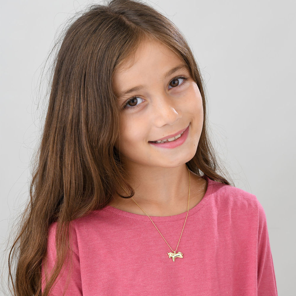 Girl's Personalized Unicorn Necklace in 10K Gold with Cubic Zirconia - 1
