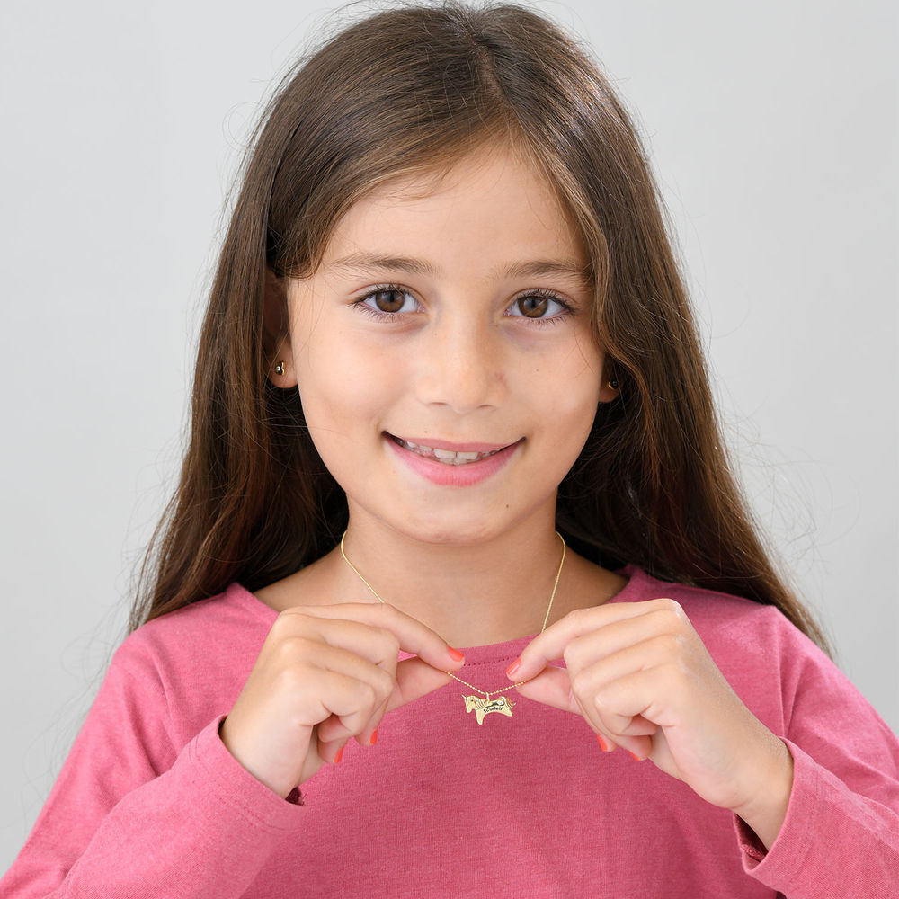 Girl's Personalized Unicorn Necklace in 10K Gold with Cubic Zirconia - 3