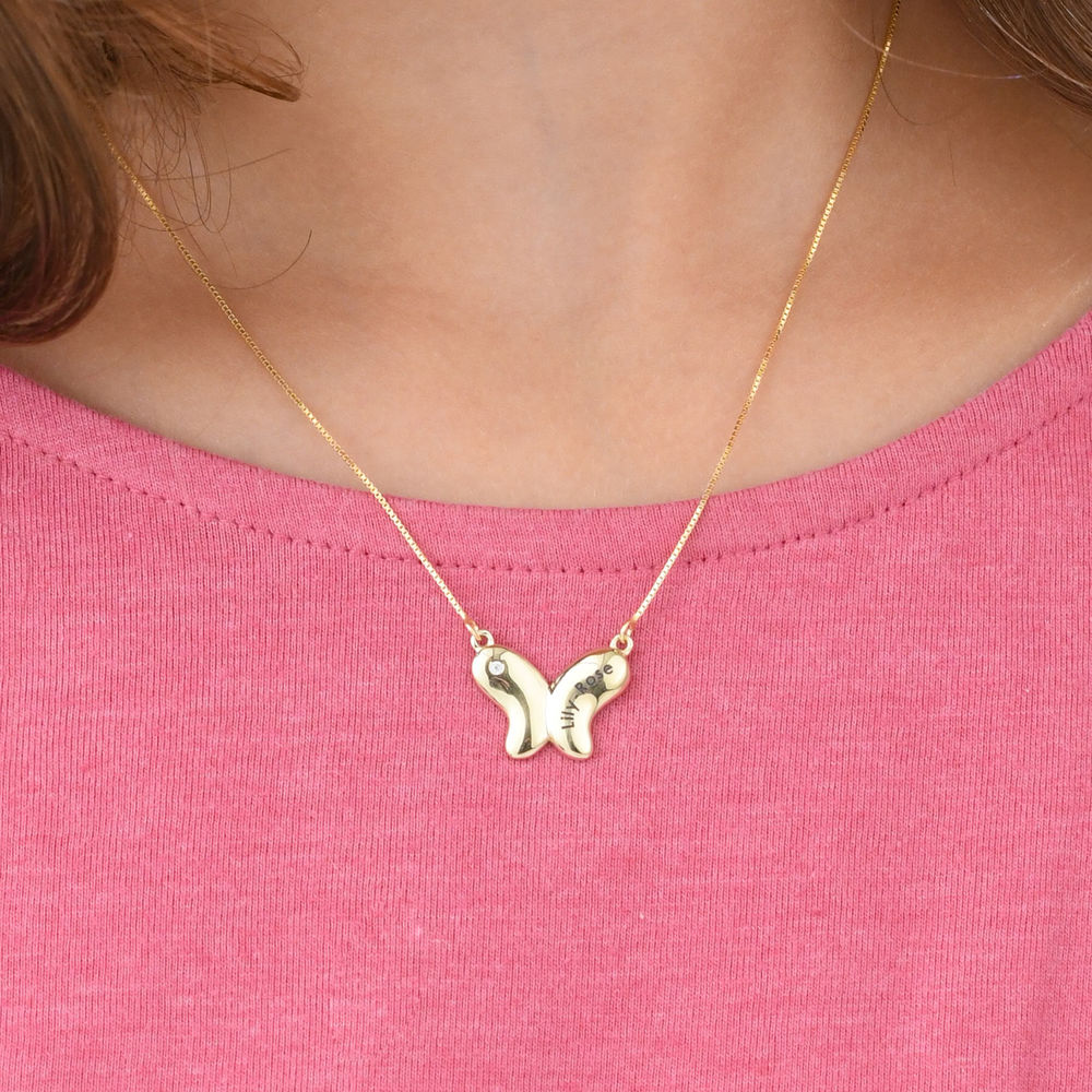 Butterfly Pendant Necklace for Girls in 10K Gold with Cubic Zirconia - 2