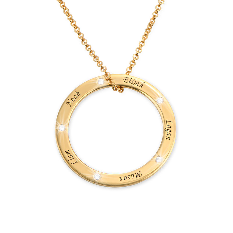 Personalized Ring Family Necklace with Diamonds in Gold Plating