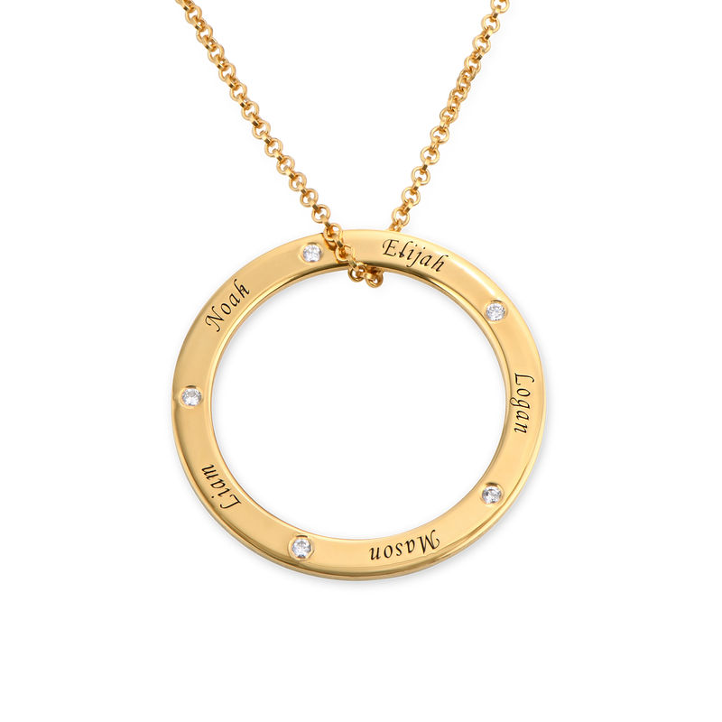Personalized Ring Family Necklace with Diamonds in Gold Vermeil