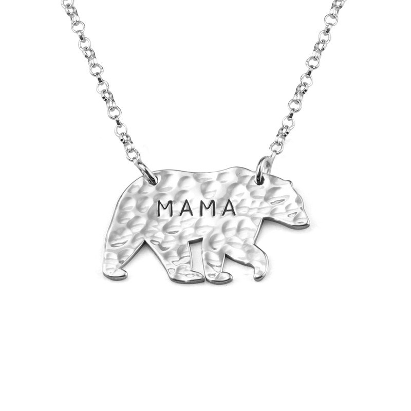 Engraved Mama Bear Necklace in Sterling Silver