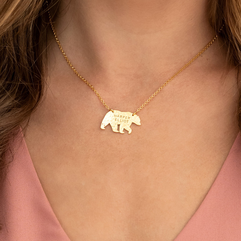Engraved Mama Bear Necklace in Gold Plating - 2