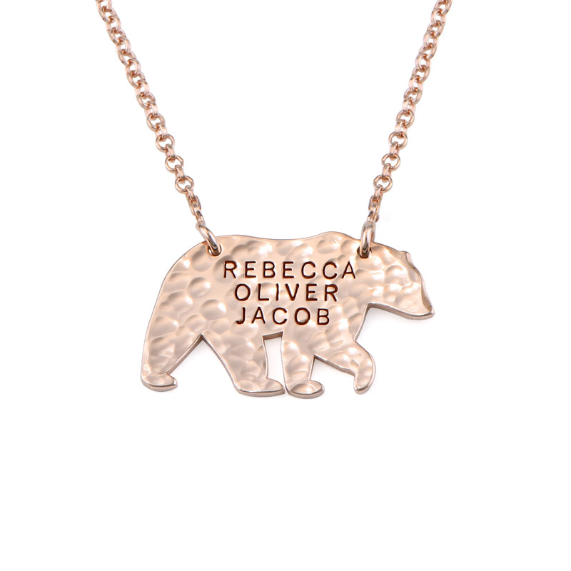 Engraved Mama Bear Necklace in Rose Gold Plating