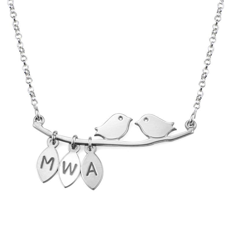 Initials Love Birds Necklace in Sterling Silver