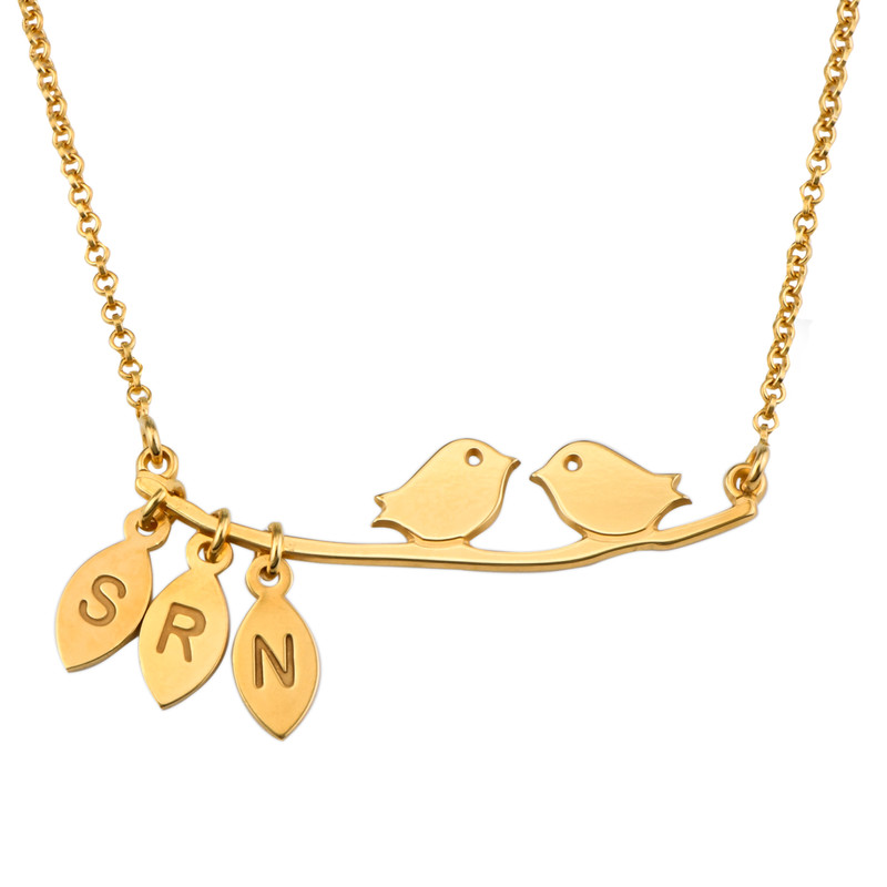 Initials Love Birds Necklace in Gold Plated