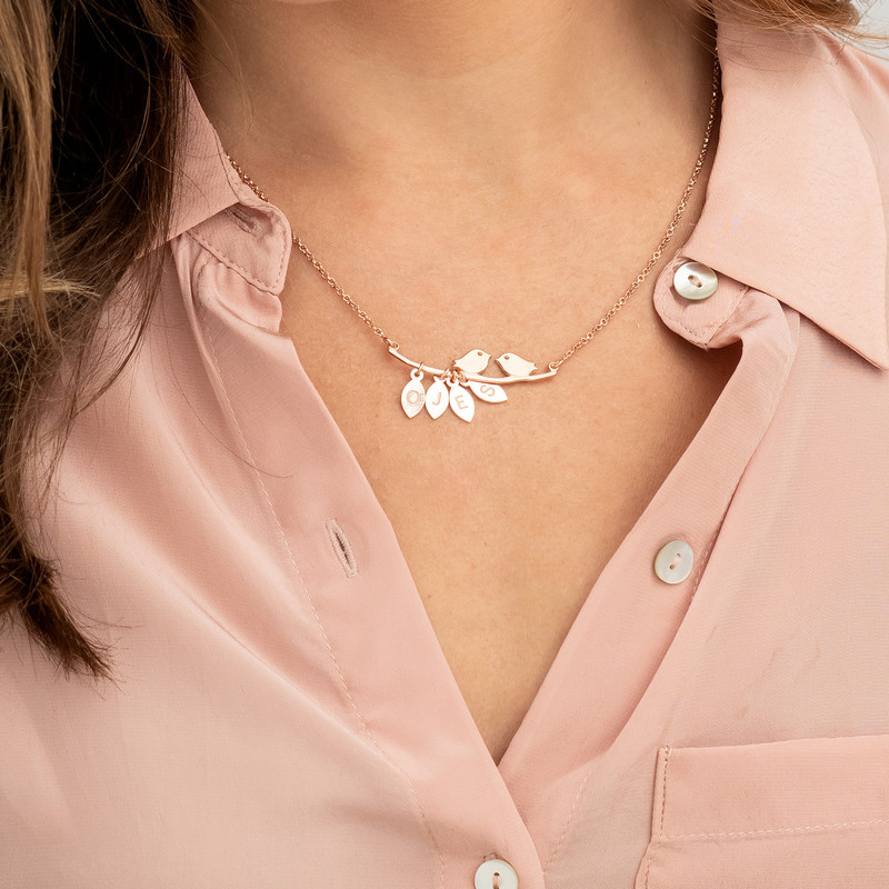 Initials Love Birds Necklace in Rose Gold Plated - 2