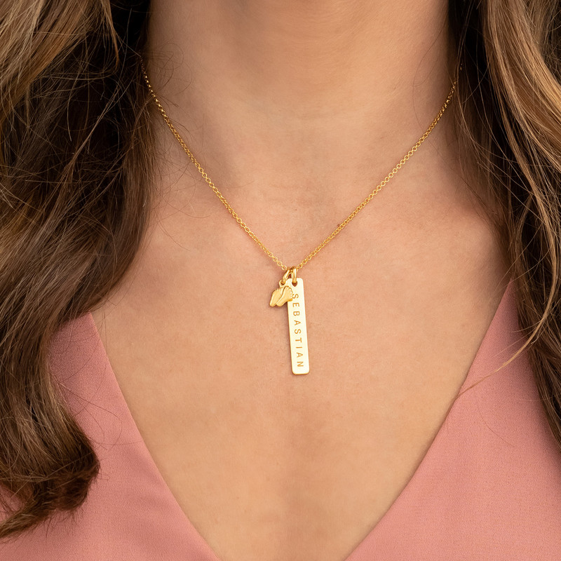 Bar Necklace with Baby Feet Pendant in Gold Plating - 2 product photo
