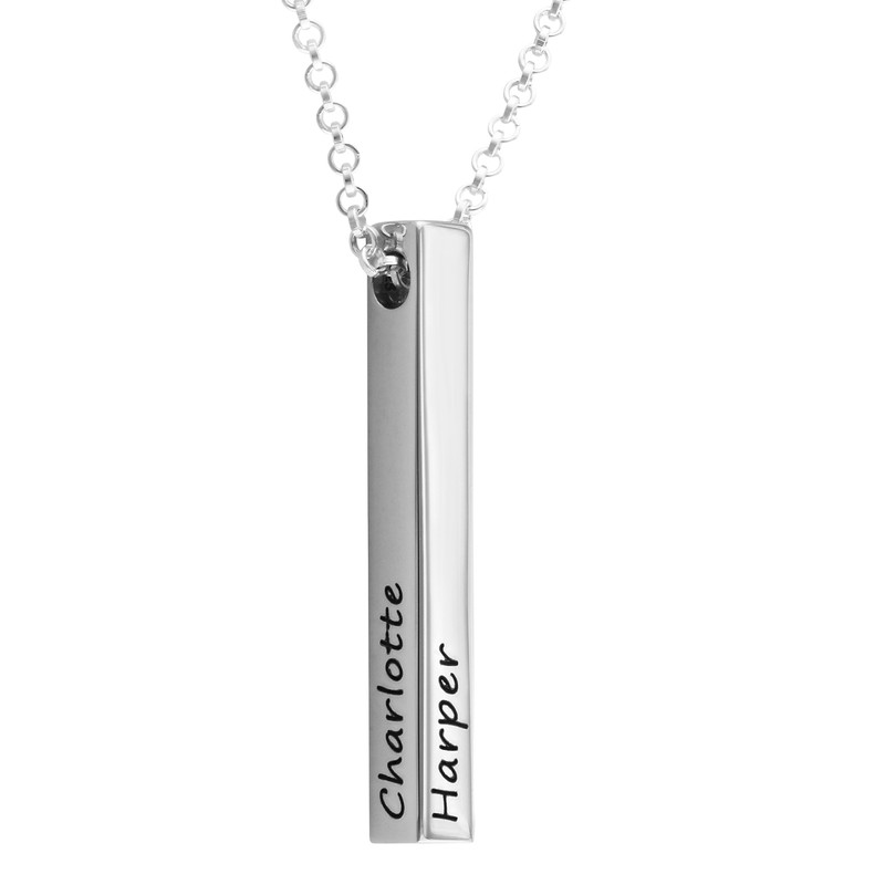 4 Sided Personalized Vertical Bar Necklace in Sterling Silver