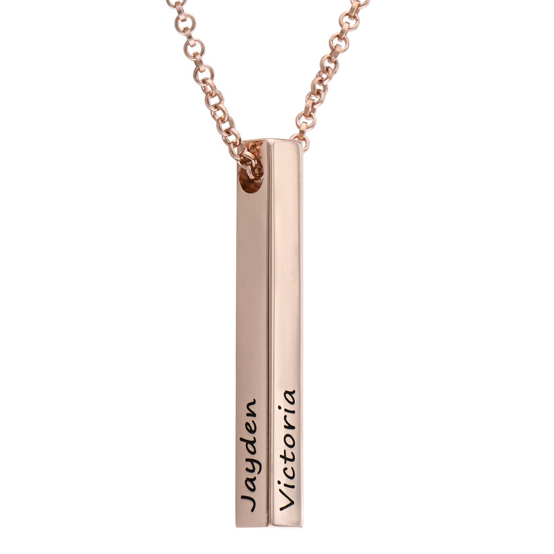 4 Sided Personalized Vertical Bar Necklace in 18k Rose Gold Plated