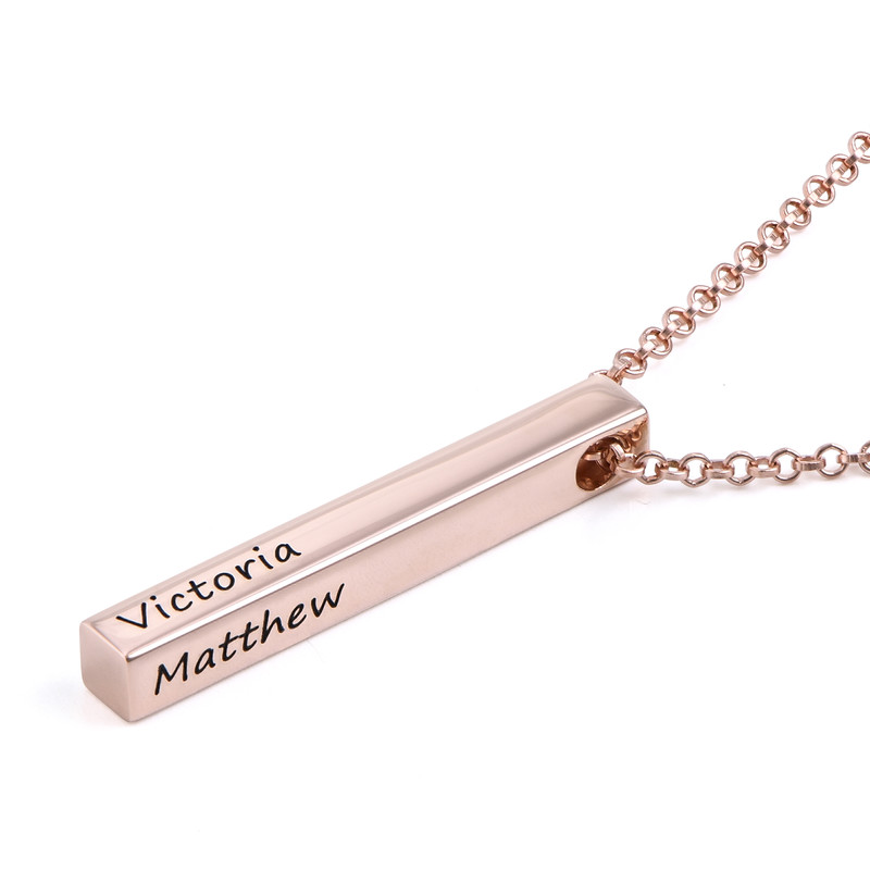 4 Sided Personalized Vertical Bar Necklace in 18k Rose Gold Plated - 1