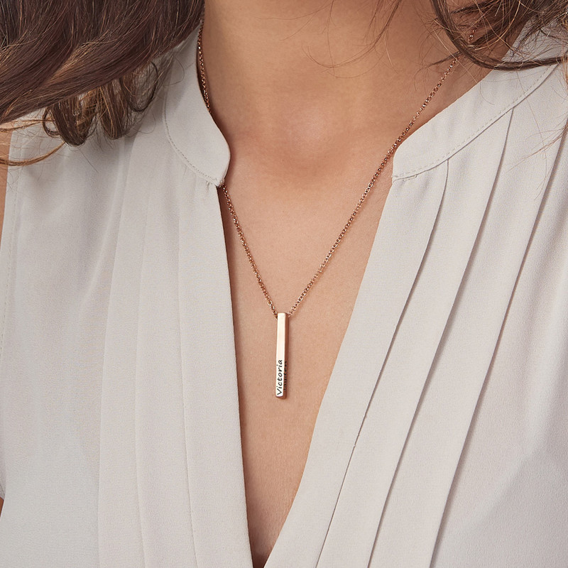 4 Sided Personalized Vertical Bar Necklace in 18k Rose Gold Plated - 3