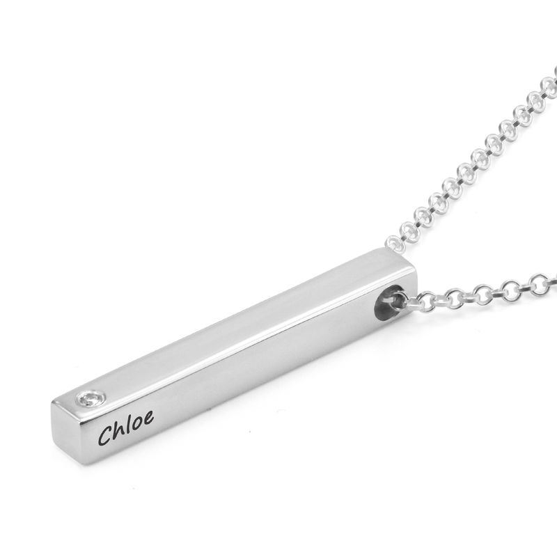 4 Sided Personalized Vertical Bar Necklace In silver with Diamond - 1 product photo