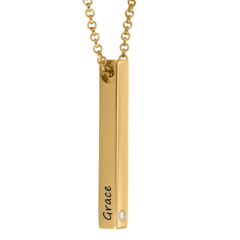 4 Sided Personalized Vertical Bar Necklace In 18k Gold Plated with Diamond