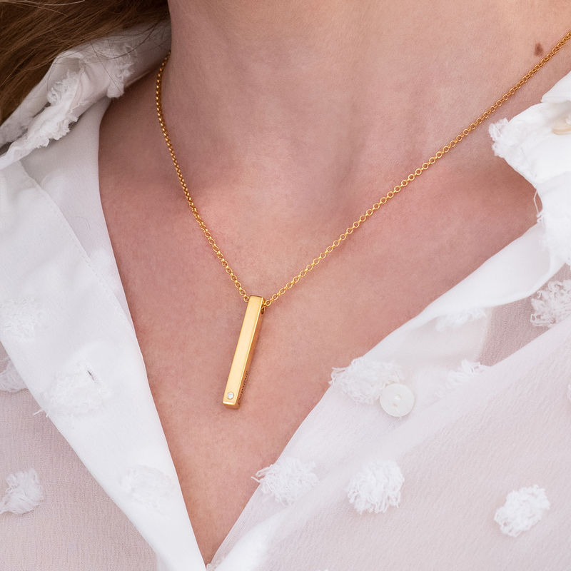 4 Sided Personalized Vertical Bar Necklace In 18k Gold Plated with Diamond - 3