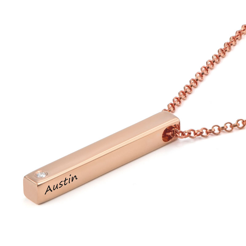 4 Sided Personalized Vertical Bar Necklace In 18k Rose Gold Plated with Diamond - 1