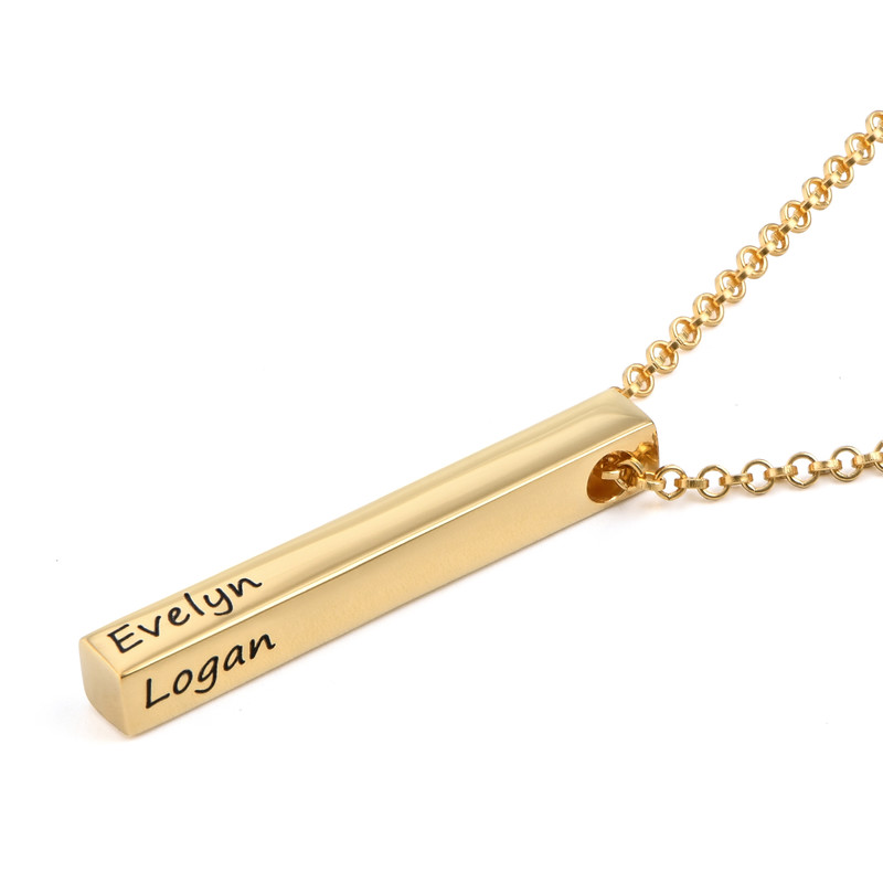4 Sided Personalized Vertical Bar Necklace in 18k Gold Vermeil - 1