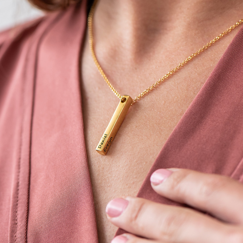 4 Sided Personalized Vertical Bar Necklace in 18k Gold Vermeil - 3