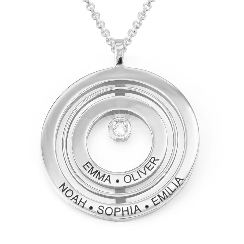 Engraved Circle of Life Necklace in Sterling Silver with Diamond