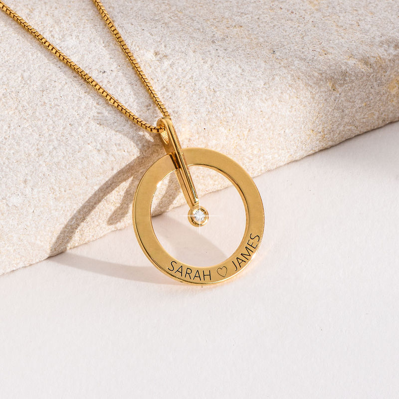 Personalized Circle Necklace with Diamond in 18K Gold Plating - 4