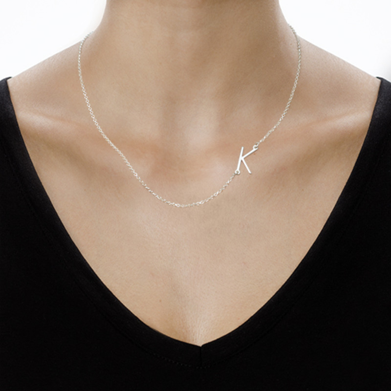 Sideways Initial Necklace in Sterling Silver - 2 product photo