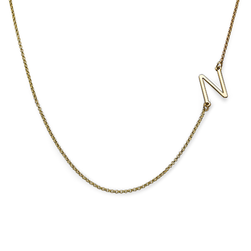 Sideways Initial Necklace in Gold Plating