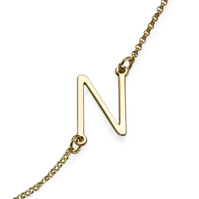 Sideways Initial Necklace in Gold Plating - 1