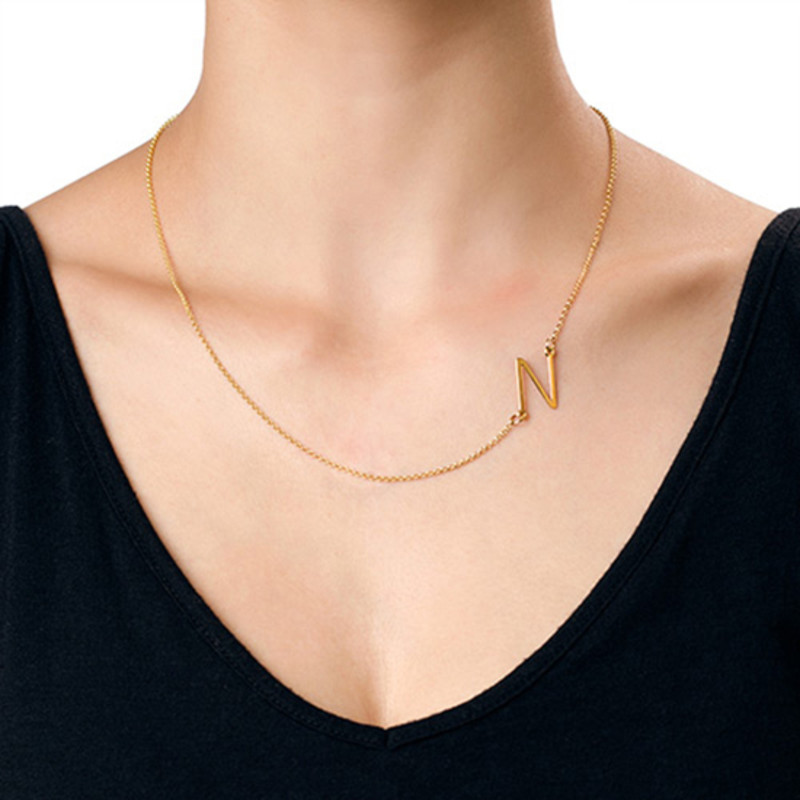 Sideways Initial Necklace in Gold Plating - 2