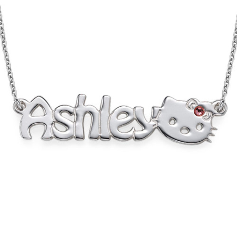 Girl's Kitten Name Necklace in Sterling Silver