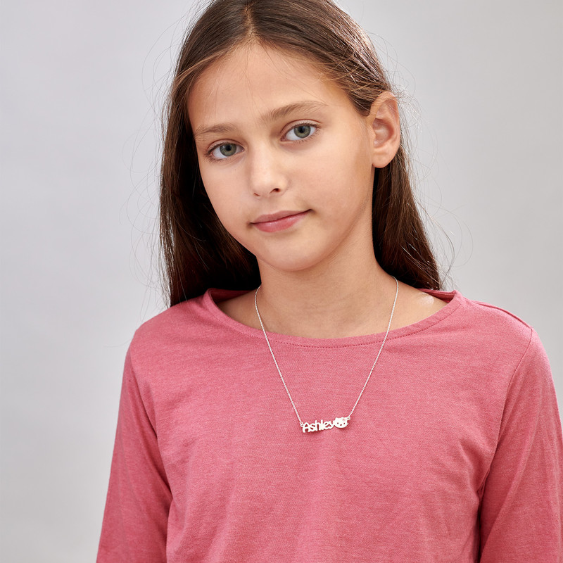 Girl's Kitten Name Necklace in Sterling Silver - 1