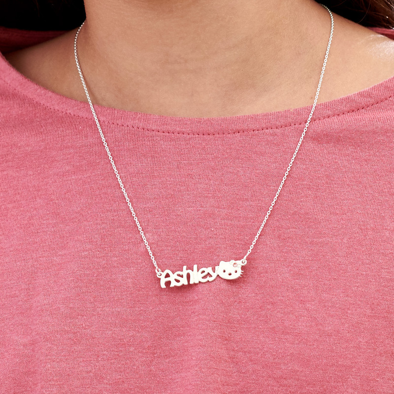 Girl's Kitten Name Necklace in Sterling Silver - 2
