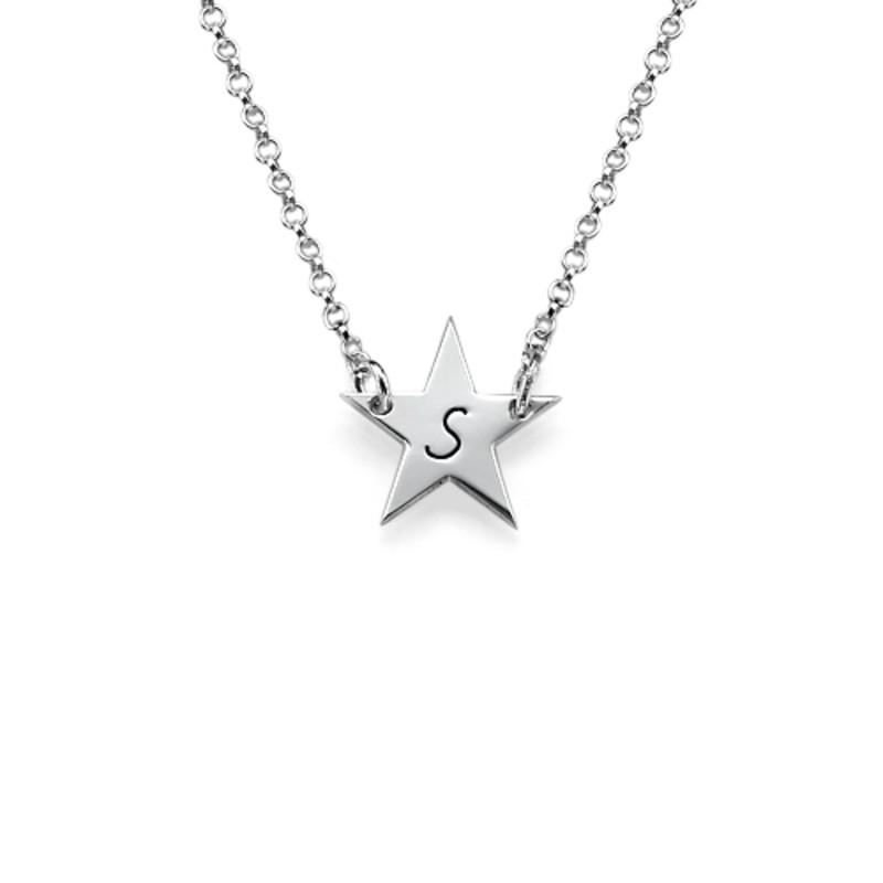 Star Pendant Necklace with Initial in Sterling Silver